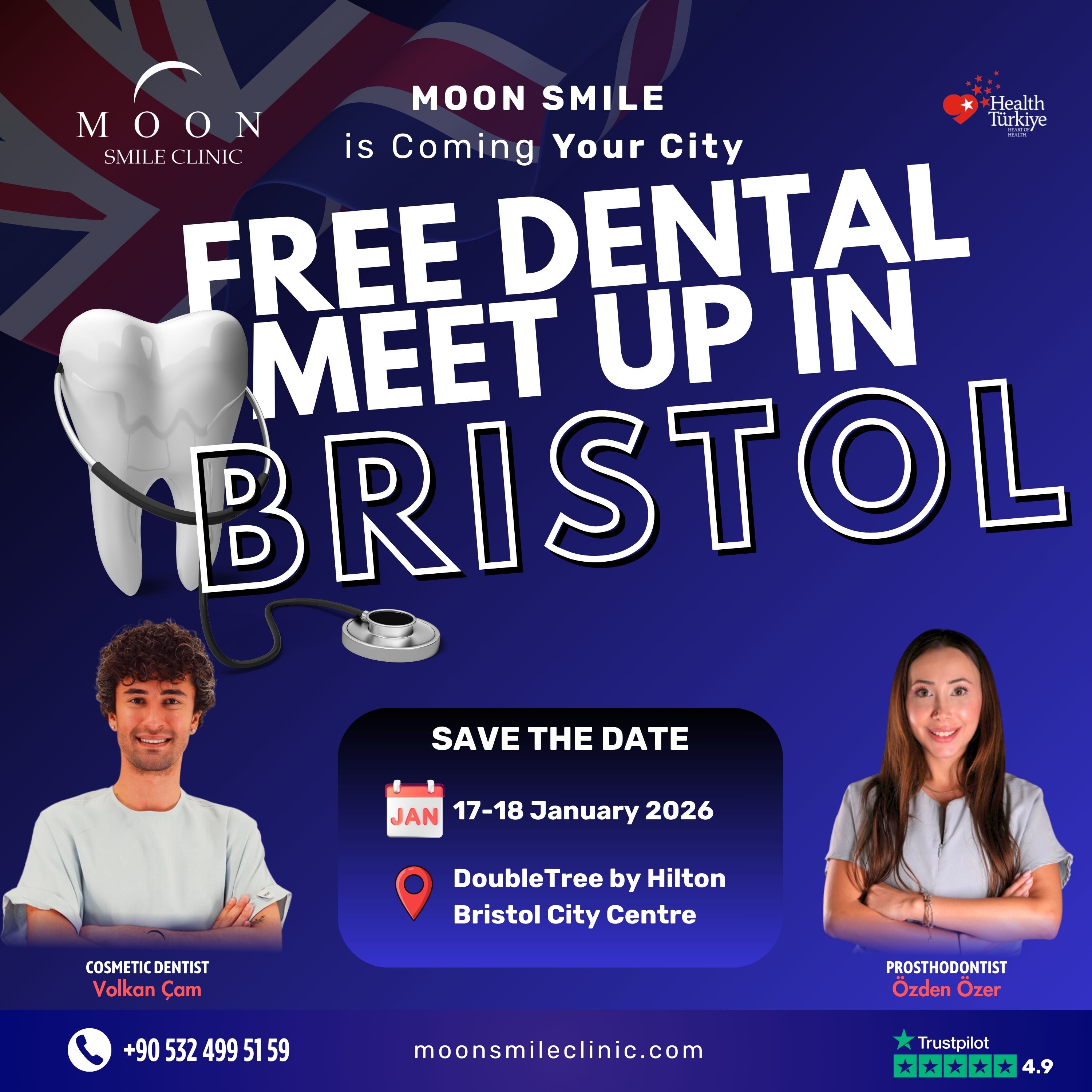 Free Face-to-Face Dental Meet-up with Moon Smile Clinic in Bristol on January 17th-18th